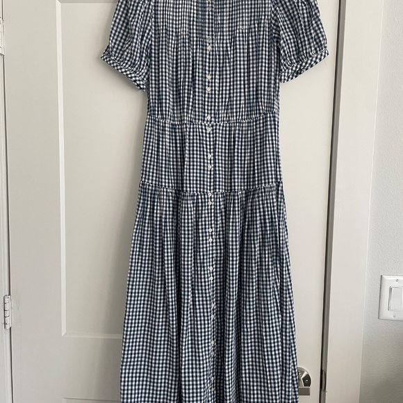 Gap x Doen Navy Blue Gingham Puff Sleeve Midi Dress - Picture 2 of 2